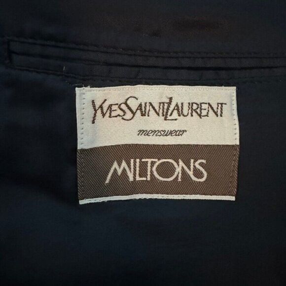 Vintage YSL Yves Saint Laurent Navy Blue Pin Stripe Wool Sport Coat Blazer 42R - Picture 3 of 11